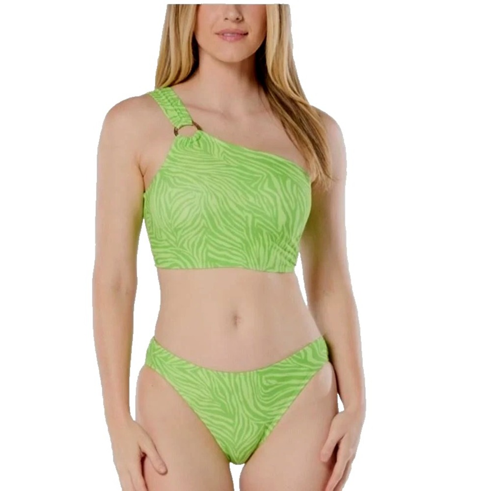 Michael Kors One Shoulder O-Ring 2 piece swimsuit Women's S Green Apple NWT